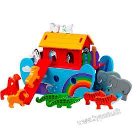 Noahs Ark i træ med 7 par dyr